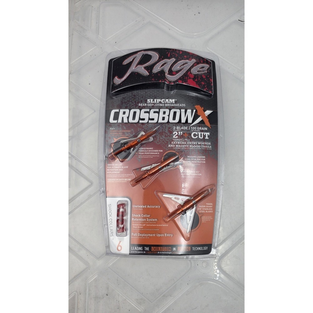 One Rage CROSSBOW X Slipcam 100 grain Mechanical 2 Blade Broadheads 2" Cut